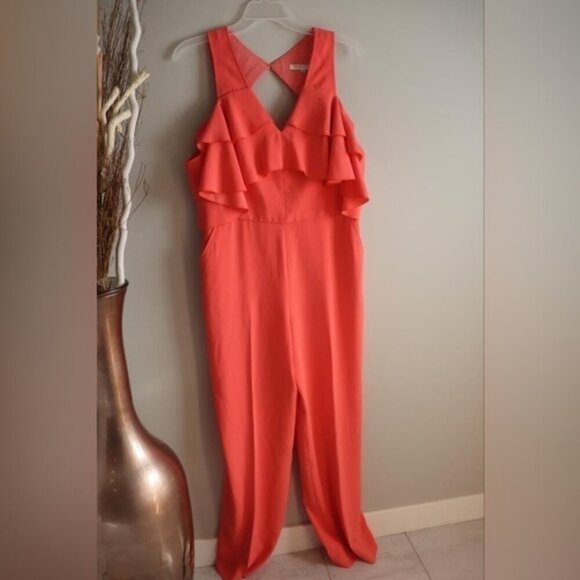 Trina Turk Women’s Coral Crepe Josephine Cold-Shoulder Ruffle Jumpsuit. … - Picture 3 of 14